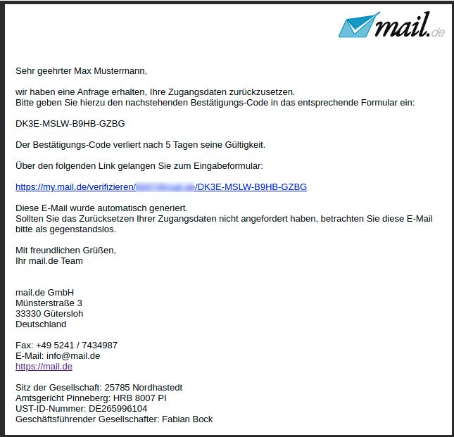 E-Mail Passwort vergessen - mail.de